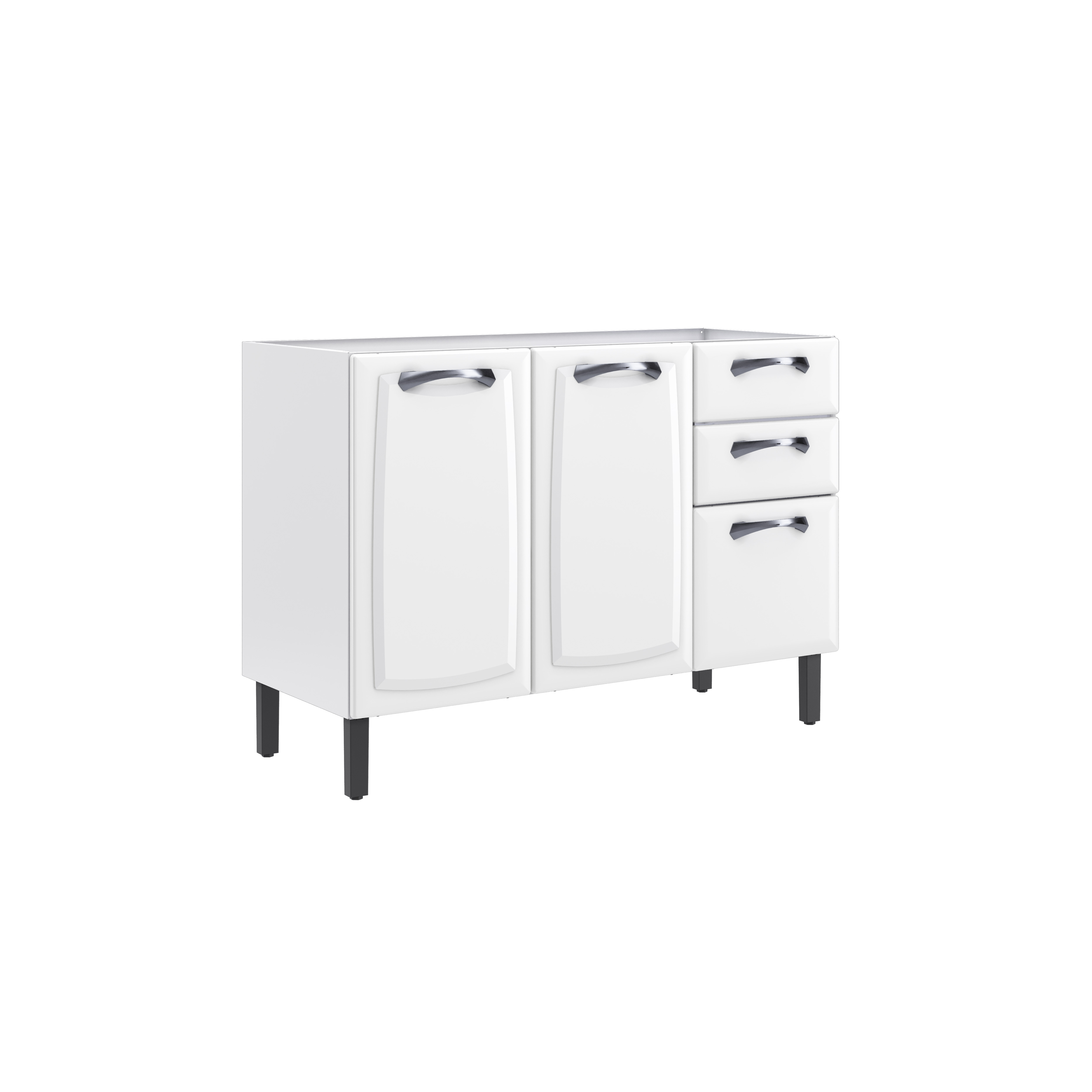Balcão de Cozinha Itatiaia Aço 3 Portas 2 Gavetas Com Tampo New Premium Branco Neve