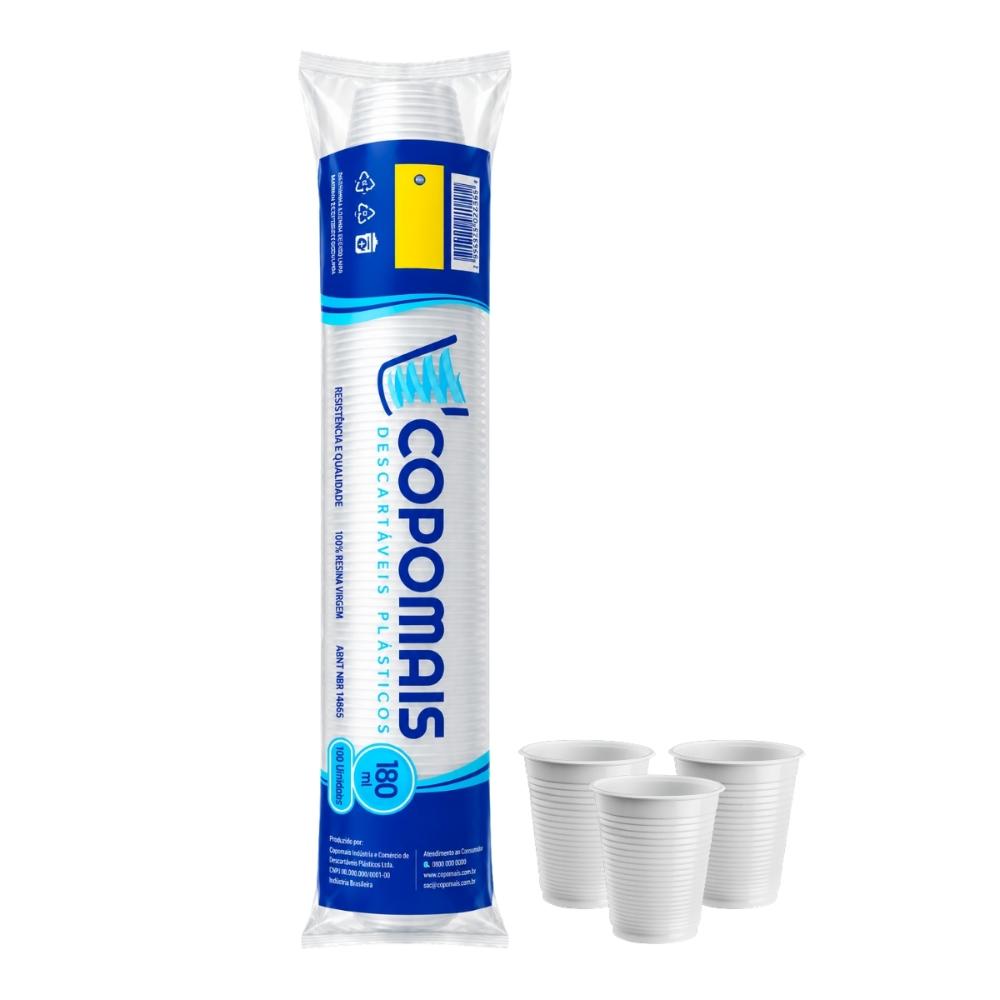 Copo Plástico Descartável Branco 180ml 100 Unidades Copomais