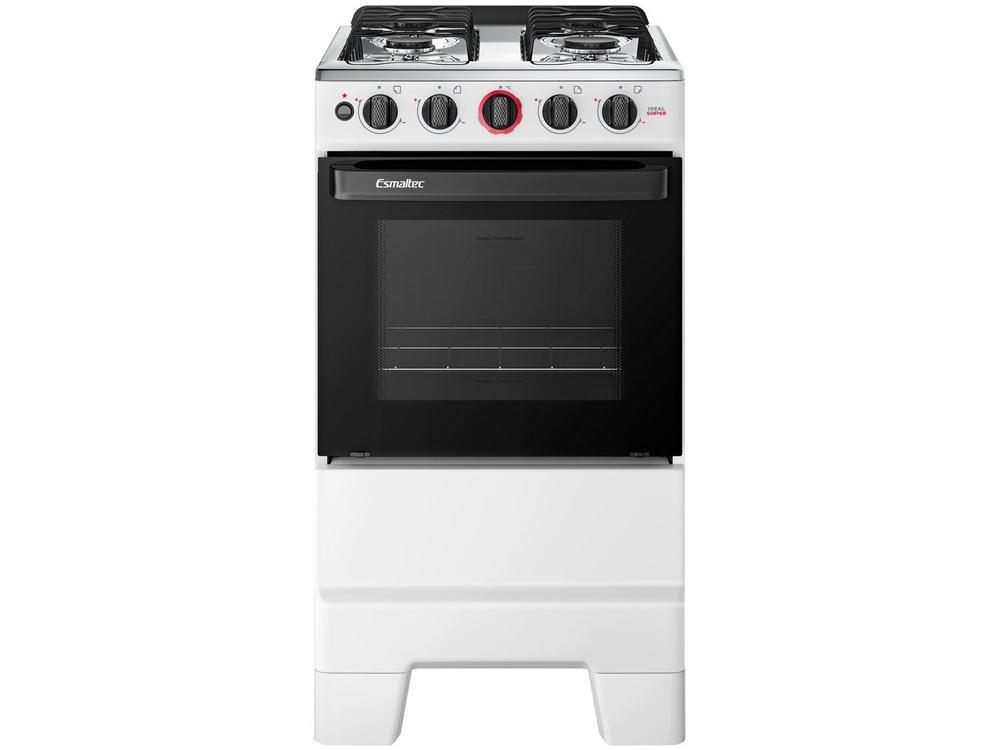 Fogão a Gás Mesa Inox e Forno 50L Limpa Fácil Esmaltec IDEAL Super Branco 4 bocas Bivolt
