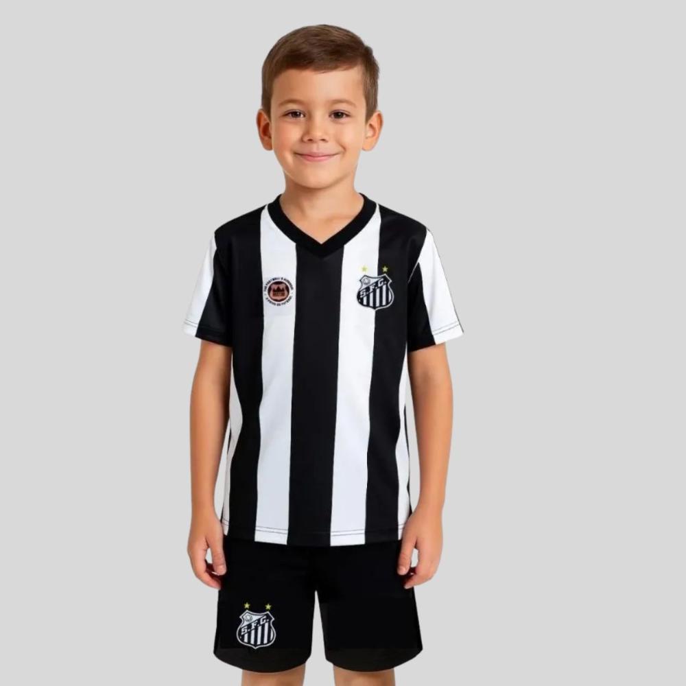 Uniforme Infantil Santos Listrado Camisa e Shorts Oficial