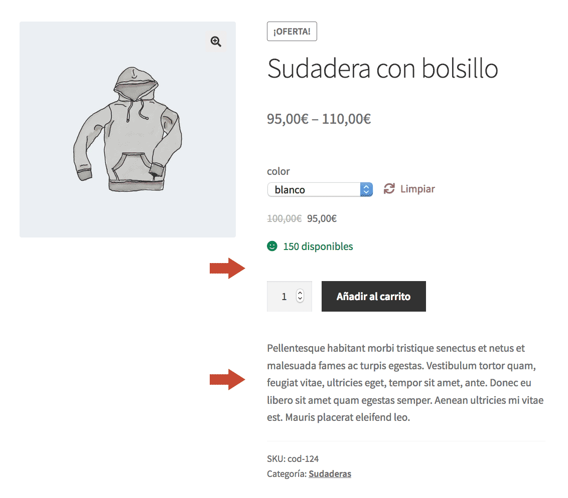 Modificar elementos en página de producto