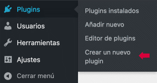 Nueva opción de menú para crear un plugin Crear un nuevo plugin opción menú