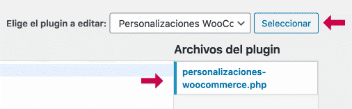Buscar plugin a editar Editar archivo plugin