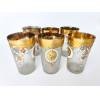 <p>Jogo de 6 copos de cristal europeu fosco, pintados à mão, com decoração floral, bordas e detalhes dourados - 10 cm alt</p>