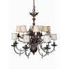 <p>Lustre de ferro forjado, para 16 luzes com braços recurvos e elementos decorativos em volutas, encimado por águia bicéfala, terminando em globo - 100 cm (sem a corrente)</p>