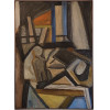 <p>Aldo Bonadei - Cena do Atelier - OST - 110 x 79 cm - Acid, 1952 – Ex. Coleção Mario Schenberg - Aqui vemos a fase mais madura de Bonadei, um dos pioneiros da arte moderna brasileira. A composição fragmentada e a geometrização das formas revelam a influência do cubismo e da abstração. A paleta com cores fortes e planos bem definidos é típica de sua produção dos anos 1950.</p>
