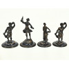 <p>Conjunto decorativo composto por pequenas esculturas de prata 800, representando figuras alegóricas clássicas sobre bases circulares molduradas. Com marca Beta / AG 800 / Manaus - Brasil. Medindo 8 cm a maior - peso 230 g</p>