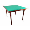 <p>Mesa de jogo, de madeira, de pernas retas retráteis, tampo quadrado forrado de feltro verde - 93 x 93 x 74 cm alt - Brasil, séc XX</p>