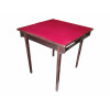 <p>Mesa de jogo, de madeira, de pernas retas, tampo quadrado forrado de feltro vermelho - 86 x 86 x 75 cm alt - Brasil, séc XX - No estado</p>