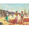 <p>Alfredo Koenig óleo sobre tela 30 x 40cm intitulada Feira ass. CIE</p>