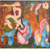 <p>Ivan de Assis óleo sobre tela 60 x 70cm intitulada Composição com mulheres, arte e natureza morta ass. CIE e verso datada 1988</p>