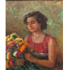 <p>Alfredo Rocco óleo sobre tela 74 x 60cm Dama com Flores ass. CID datada 1953.</p>
