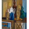 <p>José Moraes óleo sobre tela 50 x 50 cm intitulada Composição com 3 ex-votos ass. CID e verso datada 1983</p>