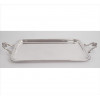 <p>CHRISTOFLE, Bandeja de metal espessurado à prata, forma retangular, alças laterais em forma de rocalhas estilizadas. 56 x 33cm. França, séc. XX</p>