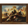 <p>Quadro europeu sem assinatura do artista, Cena de Batalha, OST, 57 x 80cm (m.i). Europa, séc. XVIII/XIX</p>