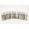 <p>Conjunto de talheres para milho, pegas de metal espessurado à prata, sendo 06 Wolff e 11 Eberle, extremidades de inox. Comp. 16 x 02cm. Séc. XX</p>