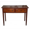 <p>Mesa de madeira nobre, pernas retas, tampo retangular, contém duas gavetas frontais com puxadores torneados, Alt. 77 x 102 x 45cm. Brasil, início séc. XX (com sinais de uso/manuseio)</p>