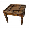 <p>Mesa rústica lateral, estrutura de madeira nobre,tampo quadrado com nichos, contém uma gaveta frontal. Alt. 40 x 60 x 60cm (aproximadamente, medidas à confirmar). Brasil, séc. XIX</p>