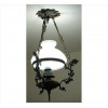 <p>Lustre pendente com estrutura de bronze, cúpula de vidro opalado, suporte para 01 lâmpadas. Alt. 50 x 26cm. Brasil Início séc. XX</p>