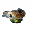 <p>Escultura de cerâmica policromada representando figura de pato, marca da manufatura Art Gila sob a base. Alt. 13 x 23 x 12cm. (com bicados)</p>