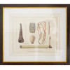 <p>Gravura aquarelada antiga intitulada Ornemens et Ustensiles des Botocudes. (m. i). séc. XIX (com fungos)</p>
