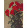 SCLIAR, Carlos - Rosas vermelhas - técnica mista sobre tela colado sobre madeira - 56,2 x 37,2 cm - a.c.i.e. 1980. No verso etiqueta da Galeria de Arte André.