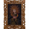 <p>Virgem Maria – Retrata pintura sobre tela, emoldurada. A pintura possui uma iconografia religiosa, representando a Virgem Maria, com as mãos cruzadas sobre o peito. Trabalho cúsquenho, Peru, séc. XX. Dimensões: 60 x 39 cm.</p>