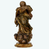 <p>Mestre José Coelho Noronha - Extraordinária imagem de Nossa Senhora da Conceição, período barroco brasileiro, em madeira policromada, estofada e dourada a ouro fino. A figura está representada de pé, sobre as nuvens, a serpe e 5 cabeças de anjo aladas. Enverga manto e túnica esvoaçantes, representando motivos vegetalistas e florais. Assente sobre peanha “rocaille” dourada. Peça rara de coleção. Minas Gerais, Brasil, séc. XVIII. Dimensões: 45 x 22 x 15 cm (Base: 2 x 15 x 15 cm).</p>