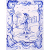 <p>Nova Lisboa - Painel em azulejos colado em placa de madeira, representando flautista com cachorro - 62 x 46 cm alt.</p>