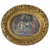 <p>Rar&iacute;ssima&nbsp;pintura em papel representando Dormi&ccedil;&atilde;o da Virgem. It&aacute;lia, s&eacute;culo XVIII. Acompanha rica moldura com talha vazada e folhada a ouro. 13 x 16 cm (sem moldura) e 23 x 26 cm (com moldura).</p>