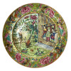 <p>Prato em porcelana de exportação, decoração com cenas mandarinescas e pássaros. China, Qing, Daoguang (1821 – 1850) meados do século XIX. 25 cm.</p>