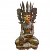 <p>Escultura em madeira representando Buda com folha de ouro e desenhos em relevo. Provavelmente Tailandia, século XVIII. 60 x 34 x 23 cm.</p>