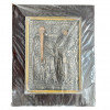 <p>Ícone em prata de lei, ricamente cinzelada e madeira policromada. 35 x 25 cm (sem moldura) 52 x 41 cm (com moldura).</p>