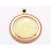 <p>Pingente de ouro amarelo 18k e 21k, tipo medalhão com uma moeda original de 50 pesos mexicanos. Peso total: 51,2g (sendo: moeda 41,6g ouro 900/1000 e moldura 9,6g ouro 18k)</p>