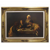 BENIGNO ( José Benigno Ribeiro, 1955)<br />D'APRÉS CARAVAGGIO - Ceia de Emaus.<br />Óleo sobre tela.<br />1996 <br />MEIDAS: 70x100 / 130x98 cm.
