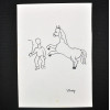 SYLVIO PINTO (1918-1997)<br />HOMEM COM CHICOTE EM FRENTE A UM CAVALO<br />MED: 21 X 15