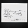 SYLVIO PINTO (1918-1997)<br />Paisagem com palmeiras e veleiros.<br />Grafite e bico de pena.<br />MED: 15 X 20