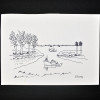 SYLVIO PINTO (1918-1997)<br />Embarcações e árvores nas margens.<br />Caneta Pilot<br />MED: 16 X 22