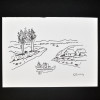 SYLVIO PINTO (1918-1997)<br />Embarcações e árvores na margem esquerda.<br />Caneta Pilot<br />MED: 15 X 22