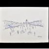 SYLVIO PINTO (1918-1997)<br />Alameda com ciclistas e pedestres.<br />Caneta esferográfica.<br />MED: 15 X 21
