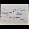 SYLVIO PINTO (1918-1997)<br />Praia, rochedos, embarcações.<br />caneta esferográfica azul.<br />MED: 15 X 21