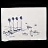 SYLVIO PINTO (1918-1997)<br />Quatro coqueiros e embarcações<br />MED: 16 X 22