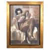 BENJAMIM SILVA (1927–2009)<br />O.S.E <br />ASSINADO E DATADO 1975 <br />MEDIDAS: 68 X 51 CM<br /><br />Benjamin Silva nasceu em 1927, na cidade de Juazeiro, no Ceará, uma região marcada por forte cultura popular visual, xilogravura e artesanato — tradições que, embora não assumissem forma literal em sua obra adulta, deixaram marcas estruturais em sua sensibilidade: o desenho direto, a síntese de formas e o interesse por cenas cotidianas.<br />Em 1948, com 21 anos, mudou-se para o Rio de Janeiro, então capital cultural do país, para desenvolver sua formação artística. Ingressou na Escola do Povo, onde estudou com Inimá de Paula, pintor modernista de paleta vibrante e pincelada gestual. Pouco depois, frequentou cursos no Museu de Arte Moderna do Rio de Janeiro com Santa Rosa, cenógrafo e artista visual, de quem absorveu a noção de estrutura compositiva e narrativa da imagem.<br />Também estudou gravura com Orlando da Silva, no Liceu de Artes e Ofícios — formação essencial para sua carreira de gravador e para o rigor linear que marcaria suas composições.<br />A década de 1950 consolidou Benjamin Silva que começou a expor regularmente nos Salões Nacionais de Arte Moderna, participando de diversas edições entre 1953 e 1969 <br />O ambiente cultural carioca desse período, com o MAM-RJ recém-fundado, a presença de críticos como Mário Pedrosa e Ferreira Gullar, e o intenso debate entre abstracionistas e figurativos, formou o caldo intelectual no qual sua obra amadureceu.<br />Sua carreira atinge um ponto decisivo em 1959, quando recebe, no Salão Nacional de Arte Moderna, o prestigioso Prêmio Viagem ao Estrangeiroe embarca para a Europa, instalando-se em Paris, onde ecoavam debates entre a última geração de abstratos líricos, o tachismo e o ressurgimento da figuração crítica. Desloca-se também para regiões do Oriente Médio, ampliando repertórios iconográficos e perceptivos.<br />De volta ao país por volta de 1962, Benjamin Silva entra em sua fase mais madura.<br />A partir de 1987, a figura humana intensifica-se novamente, surgindo agora de forma narrativa, quase teatral, em cenários urbanos.