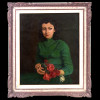 EDGAR WALTER (1917-1994) <br />Moça com buquê de flores. <br />óleo sobre tela.<br />med: 72 X 58 cm <br />Assinado e localizado no canto inferior esquerdo:BH 1957.<br /><br />EDGAR WALTER Simmons foi um pintor brasileiro de origem inglesa.<br />Dedicou-se ao judo e a dança clássica na juventude, integrando o corpo de baile do Teatro Municipal do Rio de Janeiro com Tatiana Leskowa, chegando à condição de primeiro bailarino.<br />Abandonou a dança de modo súbito, dedicando-se ao aprendizado da pintura com Oswaldo Teixeira, o fundador do Museu Nacional de Belas Artes, e diretor por quase 25 anos, até 1961.<br />EDGAR WALTER, tornou-se um dos maiores paisagistas do Brasil e o maior de sua época tendo trabalhado em diversos países, notadamente Inglaterra, Itália, França e Austrália, tinha nas paisagens de Minas Gerais e Alto da Boa Vista a sua maior fonte de inspiração.