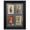 Cartões postais com representação de modelos femininos, 1900.<br /><br />Quadro com 4 postais colecionáveis dos anos 1900, sendo 3 não circulados e 1 Circulado em 1904, emparelhados em moldura preta em fundo de vidro, destacando-se as peças com a representação feminina em obras populares.<br />Medidas da unidade: 13,5 x 8,5 cm. Com moldura: 43,5 x 33 cm.