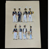 <p>JOS&Eacute; WASTH RODRIGUES (S&atilde;o Paulo, 1891 - Rio de Janeiro, 1957) 32x23 cm. Aquareladas &agrave; m&atilde;o ESTAMPA N. 33 &mdash; 1* Linha, 1816: Alferes de Fusileiros em grande uniforme; Cabo de Granadeiros em grande uniforme; &bull; Tambor m&oacute;r de Infantaria em grande uniforme: Musico de Infantaria em grande uniforme. ESTAMPA N. 34 &mdash; Milicias, 1816: Tenente de Ca&ccedil;adores em grande gala; Soldado de Fusileiros em grande gala; Porta Machado de Infantaria em grande gala: Tambor de Infantaria em grande gala. Impresso em Paris, ano 1922:A. FERROUD. -F. FERROUD, Succ. 127, Boulevard Saint German, 127. Um exaustivo e valoroso trabalho consagrado como um dos maiores cl&aacute;ssicos relacionados ao tema. Rar&iacute;ssima obra da qual foram editadas apenas 500 unidades e aquareladas &agrave; m&atilde;o. A Cole&ccedil;&atilde;o Iconogr&aacute;fica Uniformes Militares comp&otilde;e o Arquivo Hist&oacute;rico do Museu Hist&oacute;rico Nacional. O pintor Jos&eacute; Wasth Rodrigues foi um grande historiador e estudioso da arquitetura colonial no Brasil. Seus estudos do in&iacute;cio do s&eacute;culo 20 foram incorporados ao livro &ldquo;Document&aacute;rio Arquitet&ocirc;nico&rdquo;, no qual o autor se dedica &agrave; complexidade do patrim&ocirc;nio nacional. Publicado pela primeira vez em 1940, o estudo re&uacute;ne uma s&eacute;rie de elementos que podem ser vistos tamb&eacute;m nas obras do acervo do Museu do Ipiranga.</p>