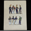 <p>JOS&Eacute; WASTH RODRIGUES (S&atilde;o Paulo, 1891 - Rio de Janeiro, 1957) 32x23 cm. Aquareladas &agrave; m&atilde;o ESTAMPA N. 59 &mdash; 1845 a 1851: Soldado de Artilharia a Cavallo, primeiro uniforme; Pra&ccedil;a do 2&deg; Regimento de Cavallaria do Rio Grande do Sul, segundo uniforme; Capit&atilde;o do 1&deg; Regimento de Cavallaria, grande gala; Soldado do mesmo regimento, idem. ESTAMPA N. 60 &mdash; 1845 a 1851: Tenente de Artifices, primeiro uniforme; Sargento de Fusileiros, segundo uniforme; Soldado do Deposito de Recrutas, idem; Soldado de Ca&ccedil;adores, idem. Impresso em Paris, ano 1922:A. FERROUD. -F. FERROUD, Succ. 127, Boulevard Saint German, 127. Um exaustivo e valoroso trabalho consagrado como um dos maiores cl&aacute;ssicos relacionados ao tema. Rar&iacute;ssima obra da qual foram editadas apenas 500 unidades e aquareladas &agrave; m&atilde;o. A Cole&ccedil;&atilde;o Iconogr&aacute;fica Uniformes Militares comp&otilde;e o Arquivo Hist&oacute;rico do Museu Hist&oacute;rico Nacional. O pintor Jos&eacute; Wasth Rodrigues foi um grande historiador e estudioso da arquitetura colonial no Brasil. Seus estudos do in&iacute;cio do s&eacute;culo 20 foram incorporados ao livro &ldquo;Document&aacute;rio Arquitet&ocirc;nico&rdquo;, no qual o autor se dedica &agrave; complexidade do patrim&ocirc;nio nacional. Publicado pela primeira vez em 1940, o estudo re&uacute;ne uma s&eacute;rie de elementos que podem ser vistos tamb&eacute;m nas obras do acervo do Museu do Ipiranga.</p>