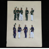 <p>JOS&Eacute; WASTH RODRIGUES (S&atilde;o Paulo, 1891 - Rio de Janeiro, 1957) 32x23 cm. Aquareladas &agrave; m&atilde;o ESTAMPA N. 75 &mdash; 9&deg; BATALH&Atilde;O DE CA&Ccedil;ADORES &mdash; 1852: Capit&atilde;o, grande uniforme; Alferes, pequeno uniforme; Alferes, grande uniforme; Soldado, idem; Soldado, pequeno uniforme. ESTAMPA N. 76-DEPOSITO DA CORTE &mdash; 1852: Capit&atilde;o, primeiro uniforme; Alferes, idem; Alferes, segundo uniforme; Pra&ccedil;a, primeiro; Pra&ccedil;a, segundo. Impresso em Paris, ano 1922:A. FERROUD. - F. FERROUD, Succ. 127, Boulevard Saint German, 127. Um exaustivo e valoroso trabalho consagrado como um dos maiores cl&aacute;ssicos relacionados ao tema. Rar&iacute;ssima obra da qual foram editadas apenas 500 unidades e aquareladas &agrave; m&atilde;o. A Cole&ccedil;&atilde;o Iconogr&aacute;fica Uniformes Militares comp&otilde;e o Arquivo Hist&oacute;rico do Museu Hist&oacute;rico Nacional. O pintor Jos&eacute; Wasth Rodrigues foi um grande historiador e estudioso da arquitetura colonial no Brasil. Seus estudos do in&iacute;cio do s&eacute;culo 20 foram incorporados ao livro &ldquo;Document&aacute;rio Arquitet&ocirc;nico&rdquo;, no qual o autor se dedica &agrave; complexidade do patrim&ocirc;nio nacional. Publicado pela primeira vez em 1940, o estudo re&uacute;ne uma s&eacute;rie de elementos que podem ser vistos tamb&eacute;m nas obras do acervo do Museu do Ipiranga.</p>