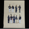 <p>JOS&Eacute; WASTH RODRIGUES (S&atilde;o Paulo, 1891 - Rio de Janeiro, 1957) 32x23 cm. Aquareladas &agrave; m&atilde;o ESTAMPA N. 79 &mdash; CORPOS E COMPANHIAS FIXOS: Cavalaria - 1852: Capit&atilde;o em grande uniforme (Corpo de Minas Geraes); Alferes em grande uniforme (Corpo de Minas Geraes; Soldado em grande uniforme (Corpo da Bahia): Sargento em pequeno uniforme (Corpo da Bahia). ESTAMPA N. 80 &mdash; CORPOS E COMPANHIAS FIXOS: Ca&ccedil;adores &mdash; 1852: Alferes, pequeno uniforme (S. Paulo) ; Tenente-Coronel, grande uniforme (Idem) ; Soldado, grande uniforme (Idem) ; Soldado, pequeno uniforme (Cear&aacute;) ; Soldado, grande uniforme (Idem). Impresso em Paris, ano 1922:A. FERROUD. - F. FERROUD, Succ. 127, Boulevard Saint German, 127. Um exaustivo e valoroso trabalho consagrado como um dos maiores cl&aacute;ssicos relacionados ao tema. Rar&iacute;ssima obra da qual foram editadas apenas 500 unidades e aquareladas &agrave; m&atilde;o. A Cole&ccedil;&atilde;o Iconogr&aacute;fica Uniformes Militares comp&otilde;e o Arquivo Hist&oacute;rico do Museu Hist&oacute;rico Nacional. O pintor Jos&eacute; Wasth Rodrigues foi um grande historiador e estudioso da arquitetura colonial no Brasil. Seus estudos do in&iacute;cio do s&eacute;culo 20 foram incorporados ao livro &ldquo;Document&aacute;rio Arquitet&ocirc;nico&rdquo;, no qual o autor se dedica &agrave; complexidade do patrim&ocirc;nio nacional. Publicado pela primeira vez em 1940, o estudo re&uacute;ne uma s&eacute;rie de elementos que podem ser vistos tamb&eacute;m nas obras do acervo do Museu do Ipiranga.</p>