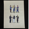 <p>JOS&Eacute; WASTH RODRIGUES (S&atilde;o Paulo, 1891 - Rio de Janeiro, 1957) 32x23 cm. Aquareladas &agrave; m&atilde;o ESTAMPA N. 157 &mdash; MUSICOS - 1890: Musico de Infantaria, grande gala; De Cavallaria, idem; De Artilharia, idem. ESTAMPA N. 158 &mdash; ESCOLA MILITAR -1890: Alumno em primeiro uniforme; Idem em segundo; Alferes-Alumno em primeiro. Impresso em Paris, ano 1922:A. FERROUD. - F. FERROUD, Succ. 127, Boulevard Saint German, 127. Um exaustivo e valoroso trabalho consagrado como um dos maiores cl&aacute;ssicos relacionados ao tema. Rar&iacute;ssima obra da qual foram editadas apenas 500 unidades e aquareladas &agrave; m&atilde;o. A Cole&ccedil;&atilde;o Iconogr&aacute;fica Uniformes Militares comp&otilde;e o Arquivo Hist&oacute;rico do Museu Hist&oacute;rico Nacional. O pintor Jos&eacute; Wasth Rodrigues foi um grande historiador e estudioso da arquitetura colonial no Brasil. Seus estudos do in&iacute;cio do s&eacute;culo 20 foram incorporados ao livro &ldquo;Document&aacute;rio Arquitet&ocirc;nico&rdquo;, no qual o autor se dedica &agrave; complexidade do patrim&ocirc;nio nacional. Publicado pela primeira vez em 1940, o estudo re&uacute;ne uma s&eacute;rie de elementos que podem ser vistos tamb&eacute;m nas obras do acervo do Museu do Ipiranga.</p>